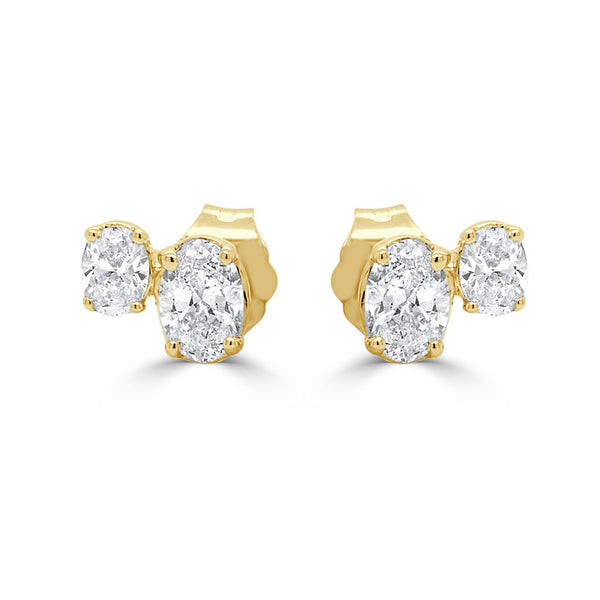 14K Gold & Oval Cut Diamond Stud Earrings - 0.75ct - 1