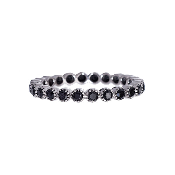 18K Gold Bezel Black Diamond Stacking Ring - 1
