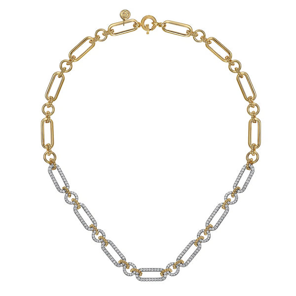 14K Yellow & White Gold Pavé Diamond Link Chain Necklace, 2.75ct - 1