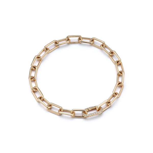 Saxon 18K Gold Chain Link Bracelet With Elongated All Diamond Clasp - 1
