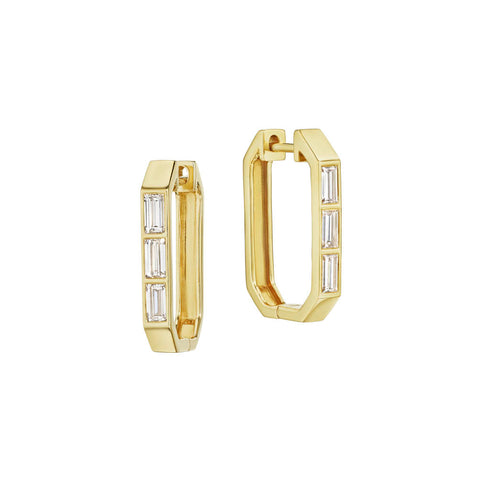 Baguette Long Octogonal Diamond Earrings - 2