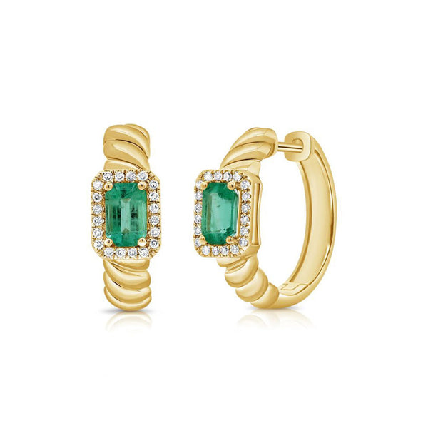 Emerald And Diamond Huggie Earrings - 1