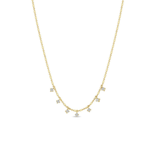 14k 7 Dangling Prong Diamond Tube Bar Chain Necklace - 2
