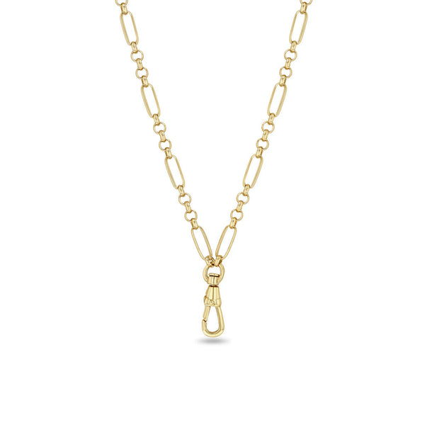 14k Medium Paperclip Rolo Chain Necklace with Fob Clasp Drop - 2