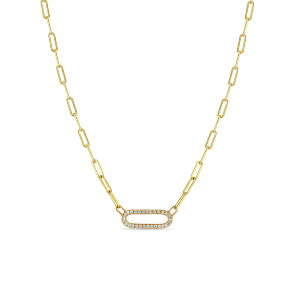 14k Pavé Diamond Link Small Paperclip Chain Necklace - 2