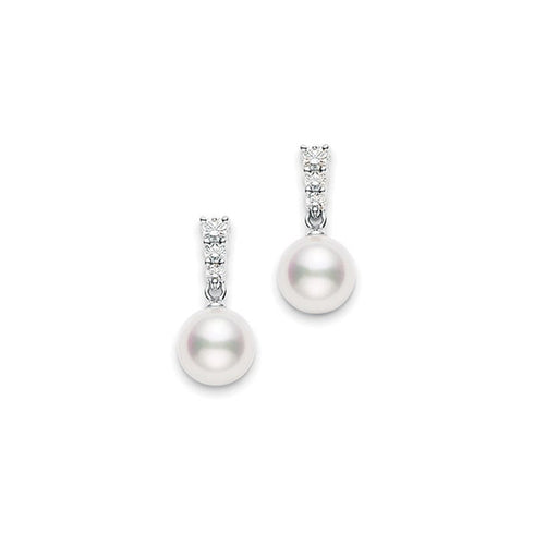 Morning Dew Akoya Cultured Pearl Earrings in 18K White Gold - 1