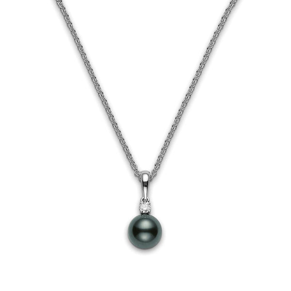 Black South Sea Cultured Single Pearl and Diamond Pendant in 18K White Gold - 1