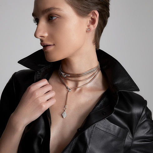 Clive 18K Gold All Diamond Clasp Boa Chain Necklace - 2