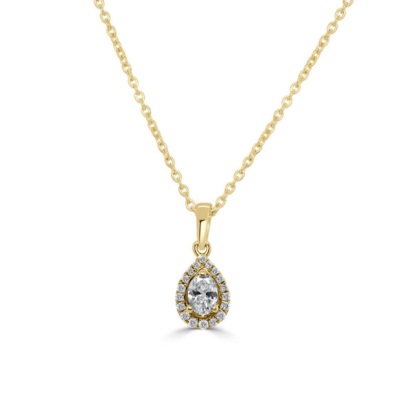 14K Gold Round and Oval Cut Diamond Pendant Necklace - 0.25ct - 2