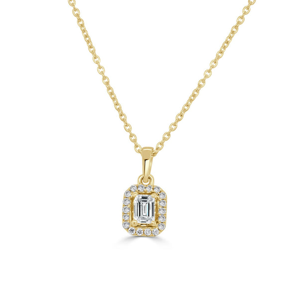 14k Gold Round and Emerald Cut Diamond Pendant Necklace - 0.25ct - 2