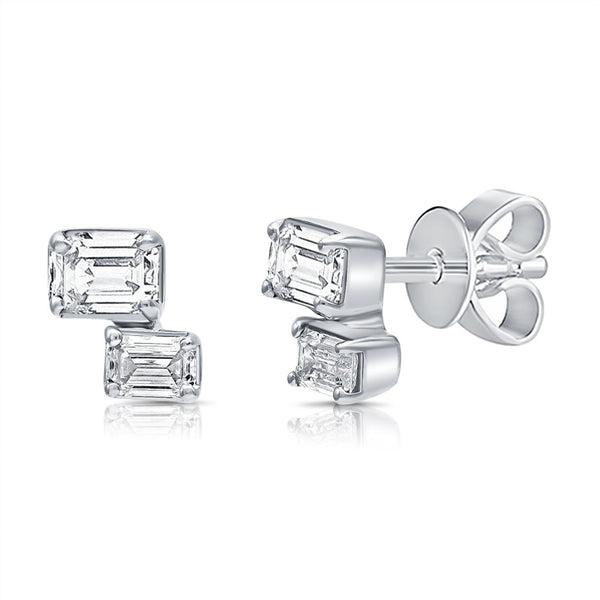 14K Gold Emerald Cut Two Stone Stud Earring - 0.74ct - 2