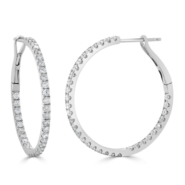 14k Gold & Diamond Hoop Earrings- 1.08 ct. - 2