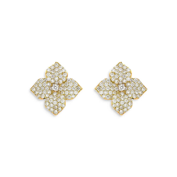 Fiore Large Flower Pavé Diamond Earrings - 1