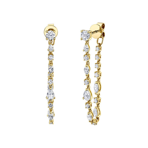Long Multi Shaped Diamond Loop Earrings 18k Yellow Gold - 1