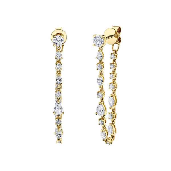 Long Multi Shaped Diamond Loop Earrings 18k Yellow Gold - 1