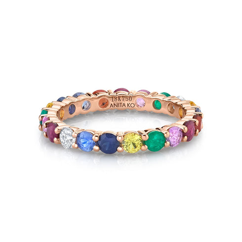 Multi-colored Gemstone And Diamond Eternity Band 18k Yellow Gold - 1