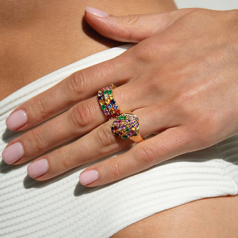 Multi-colored Gemstone And Diamond Eternity Band 18k Yellow Gold - 2