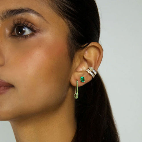 Tsavorite Safety Pin Earring 18k Yellow Gold - 2