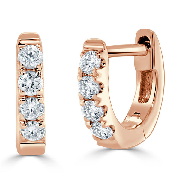 14k Gold & Diamond Tiny Huggie Earrings - 0.12ct - 1