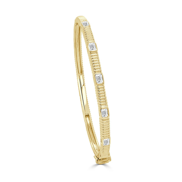 14K Gold & Emerald Cut Diamond Bangle - 0.77ct - 2