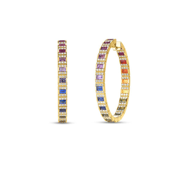Obelisco Pavé Diamond and Mixed Sapphire Hoop Earrings - 2