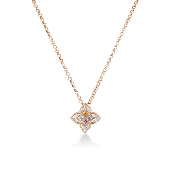 Venetian Princess Carnival Pave Diamond and Mixed Stones Small Flower Necklace - 2