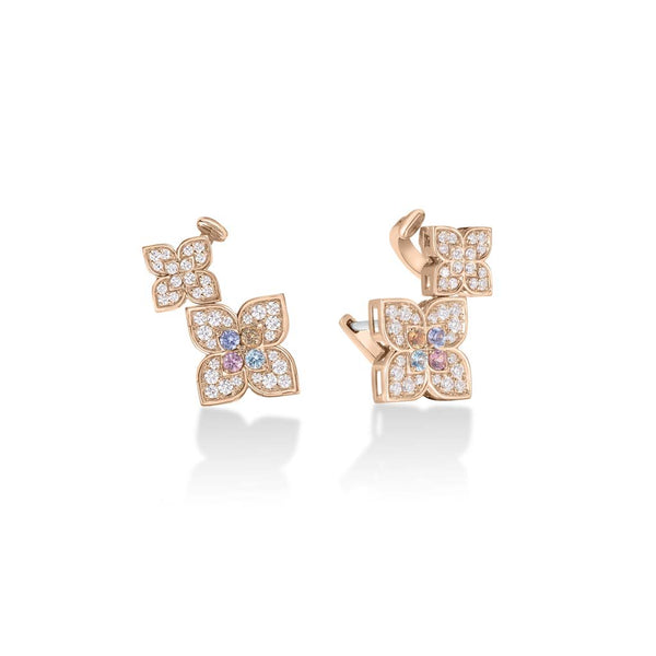 Venetian Princess Carnival Pave Diamond and Mixed Stones Double Flower Climber Earrings - 2