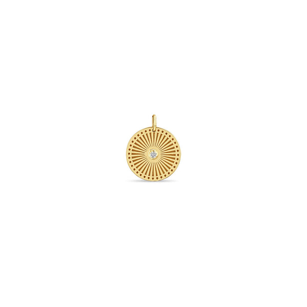 14k Single Small Sunbeam Medallion Disc Charm Pendant - 2