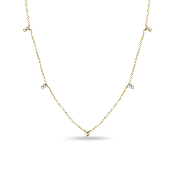 14k Stacked Prong Diamond Station Necklace - 2