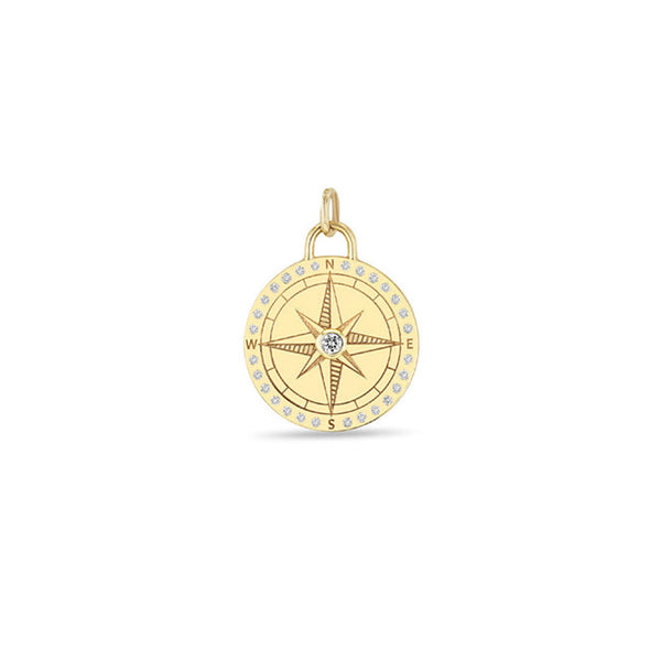 14k Single Small Compass Medallion Charm Pendant - 2