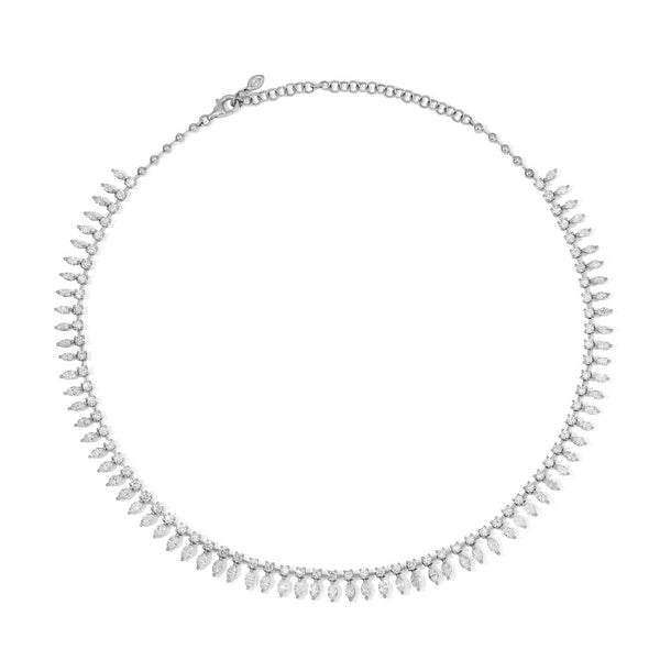 Round And Marquise Diamond Shaker Necklace 18k White Gold - 1