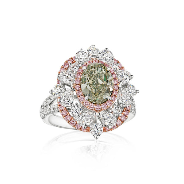 Green Diamond Halo Ring - 2