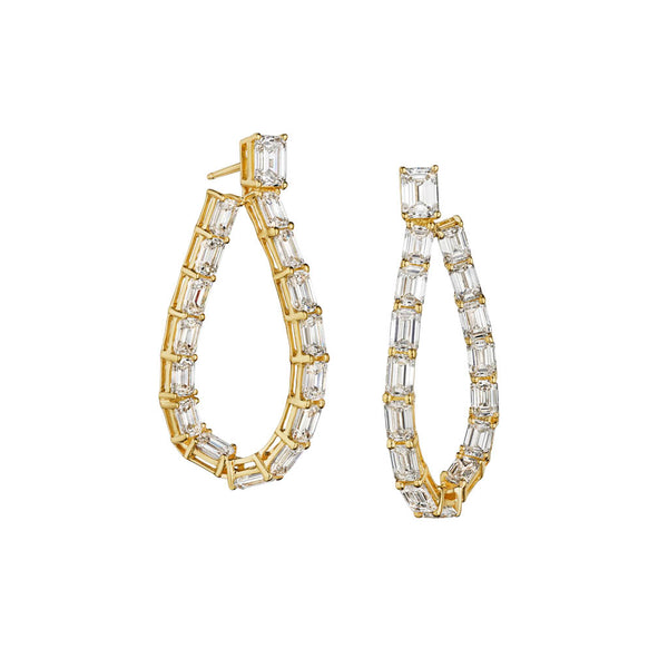 Drop Shape Diamond Hoop Earrings - 2