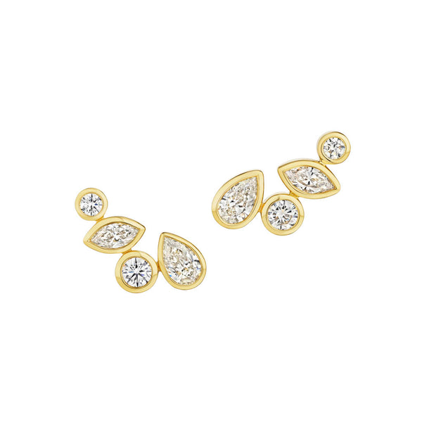 Bezel Set Diamond Cluster Earrings - 2