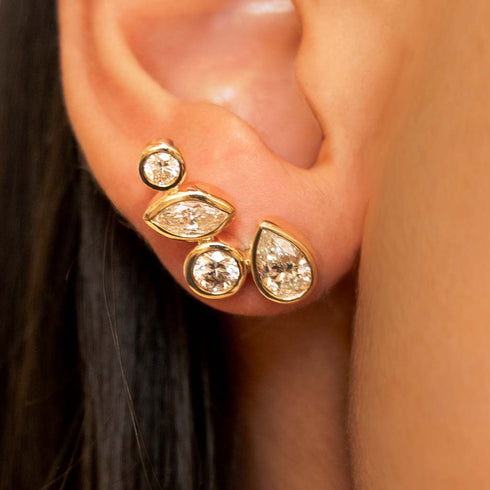 Bezel Set Diamond Cluster Earrings - 3