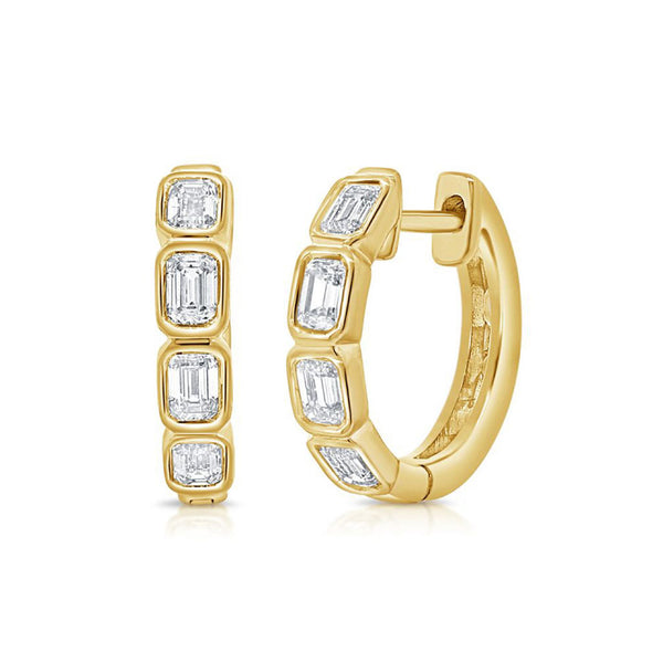 Emerald Shape Diamond Huggie Earrings - 1