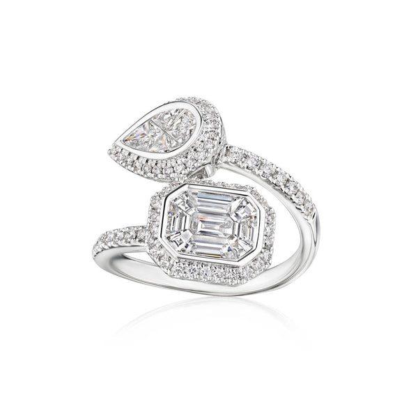 Pear and Emerald Cut Bypass Diamond Ring - 2