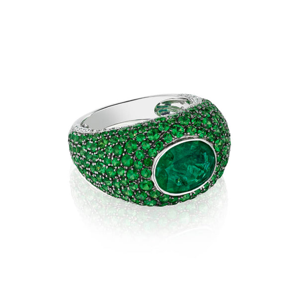 Tsaverite Pave and Emerald Ring - 3