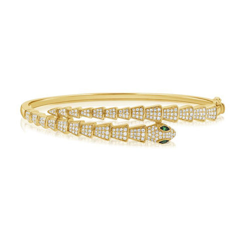Green Tsavorite And Diamond Snake Bangle - 1