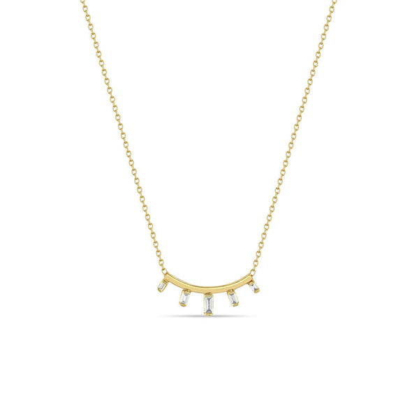 14k Graduated Baguette Diamond Curved Bar Necklace - 2