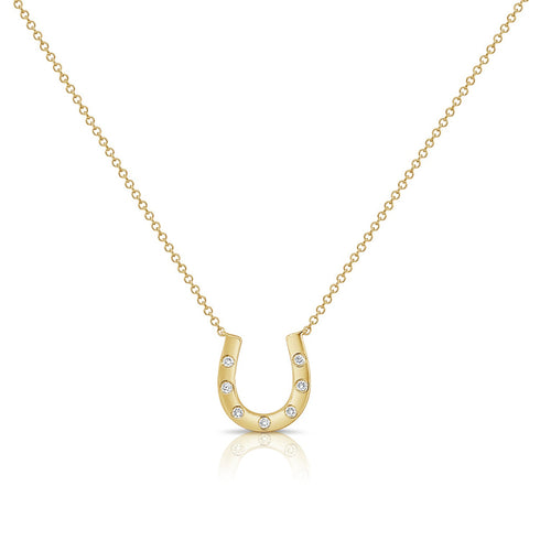 14K Gold Diamond Horse Shoe Necklace - 0.08ct - 1