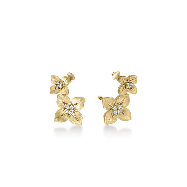 Princess Star Double Diamond Star Climber Earrings in 18K Yellow and White Gold - 1