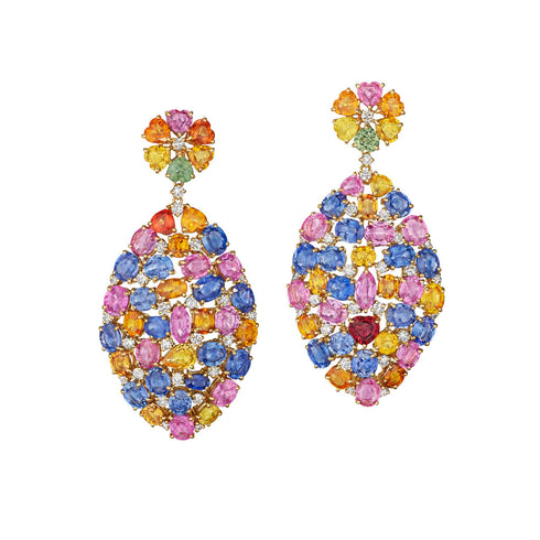 Colored Sapphire Cluster Earrings - 2