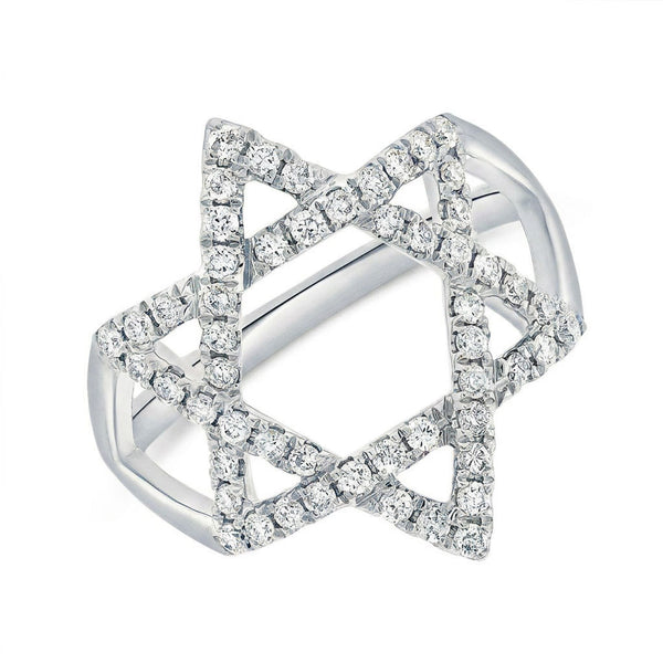 14K Gold Diamond Star of David Ring - 0.48c - 1