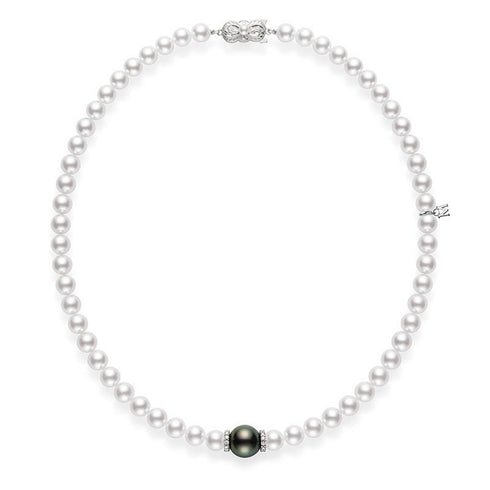 Fusion Akoya and Black South Sea Cultured Pearl Strand with Diamond Rondelles - 1