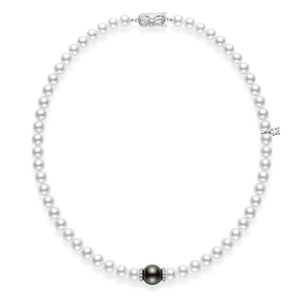 Fusion Akoya and Black South Sea Cultured Pearl Strand with Diamond Rondelles - 1