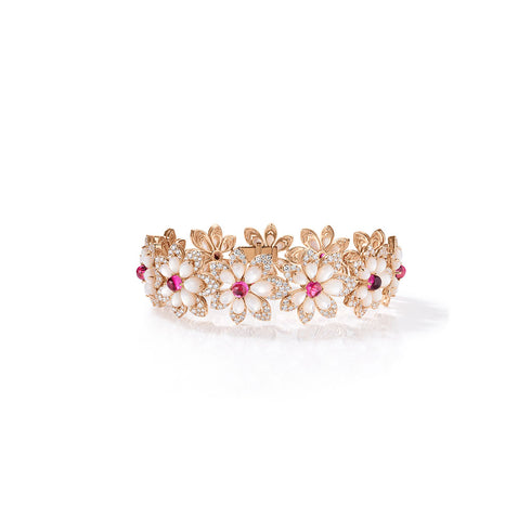 Tiare Diamond, Rubellite, And Mother Of Pearl Flower Bracelet - 1