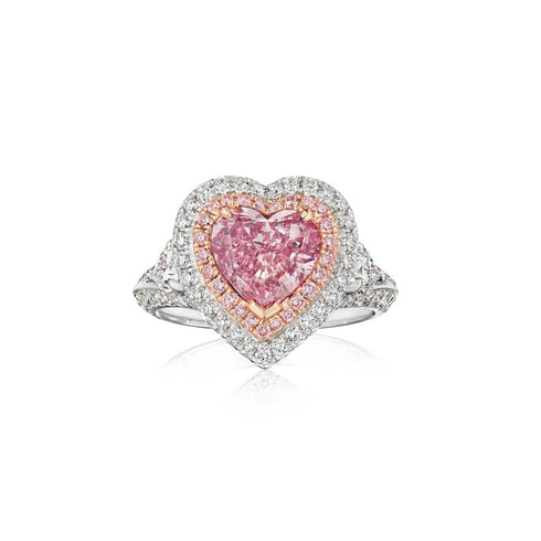 Heart Shaped Pink Diamond Halo Ring - 2
