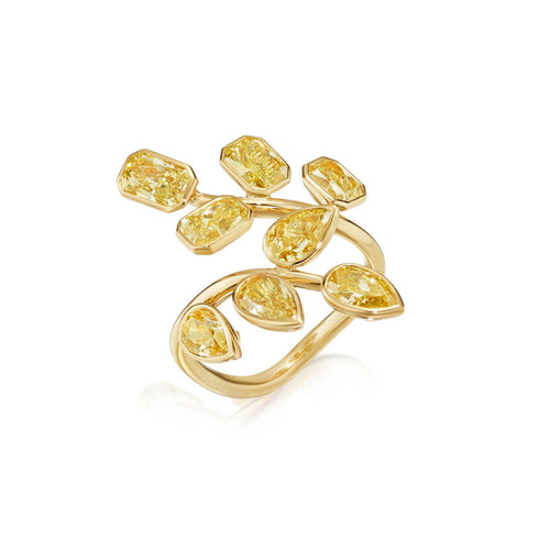 Yellow Diamond Floral Whisp Ring - 2