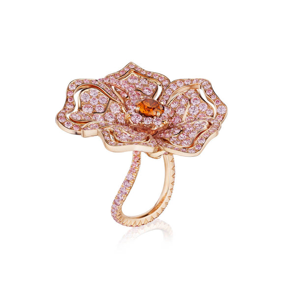 Pink Diamond Flower Petal Cocktail Ring - 2